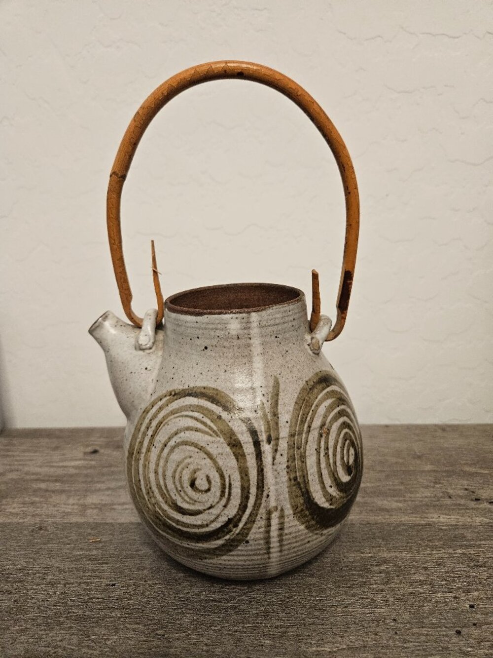 Japanese Studio Pottery Teapot Kyusu Bamboo Handle Glazed Ceramic Signed Stamped